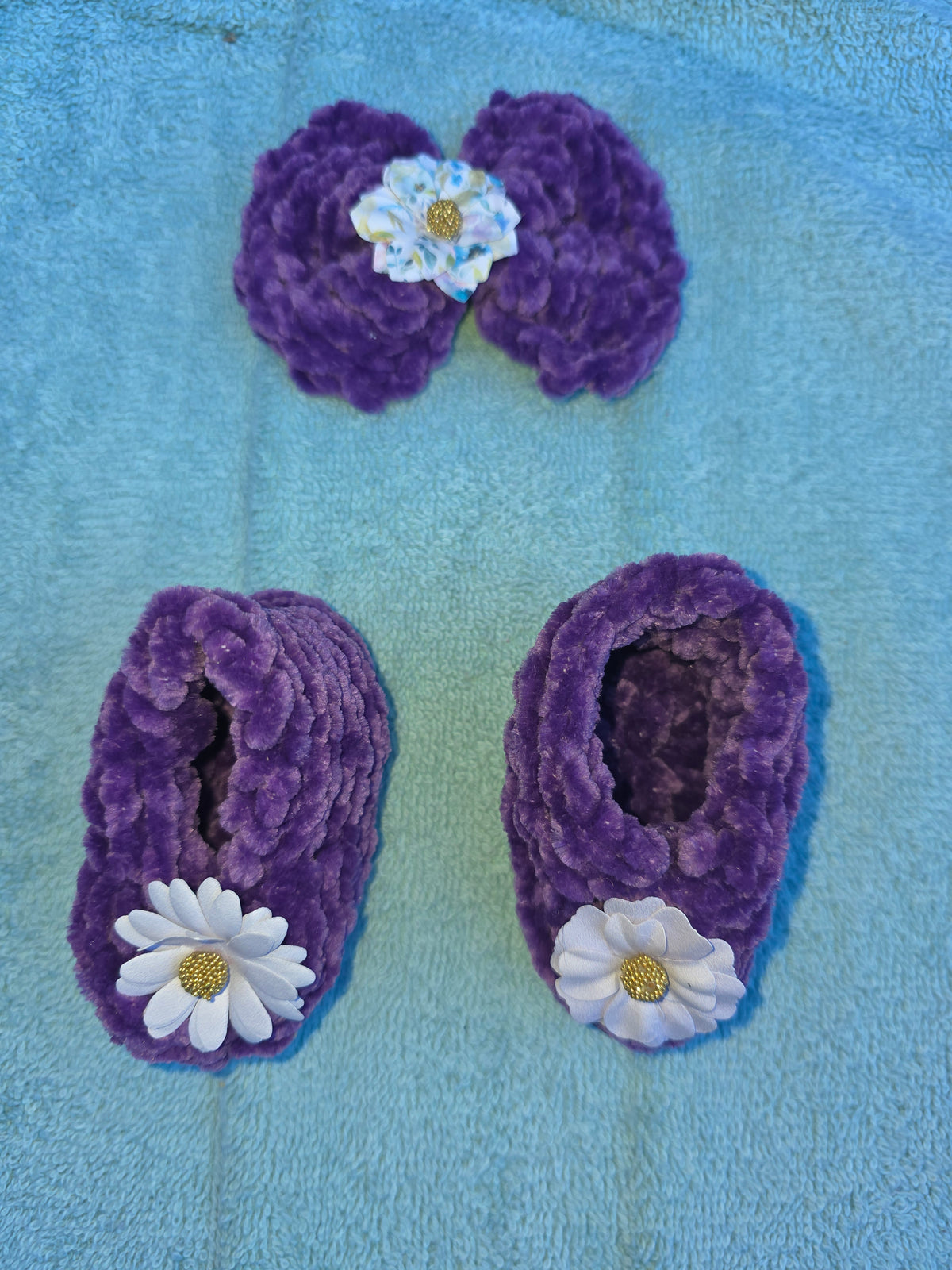 Purple Velvet Bootie and Bow