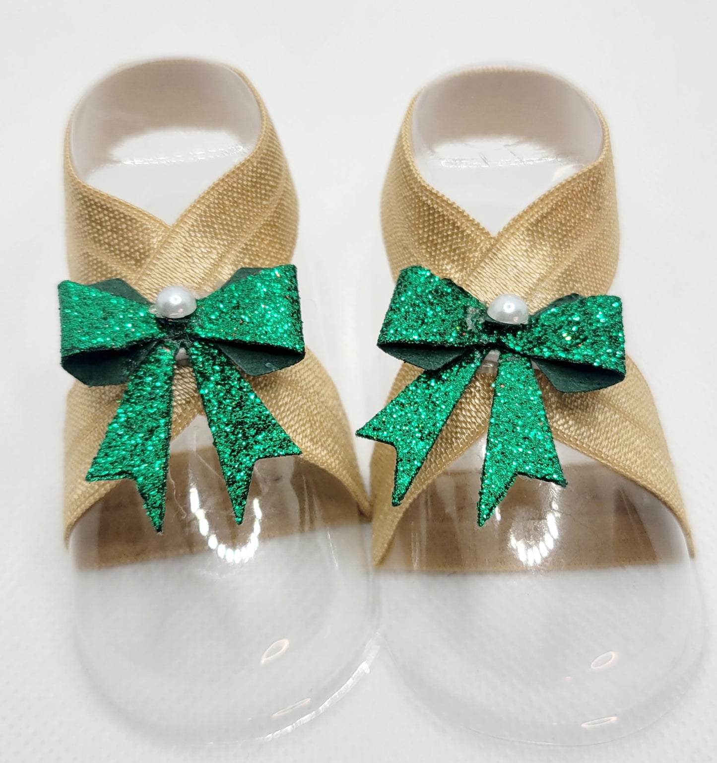 Green Bow Barefoot Sandals for Christmas Holidays for Baby 0-4 months old