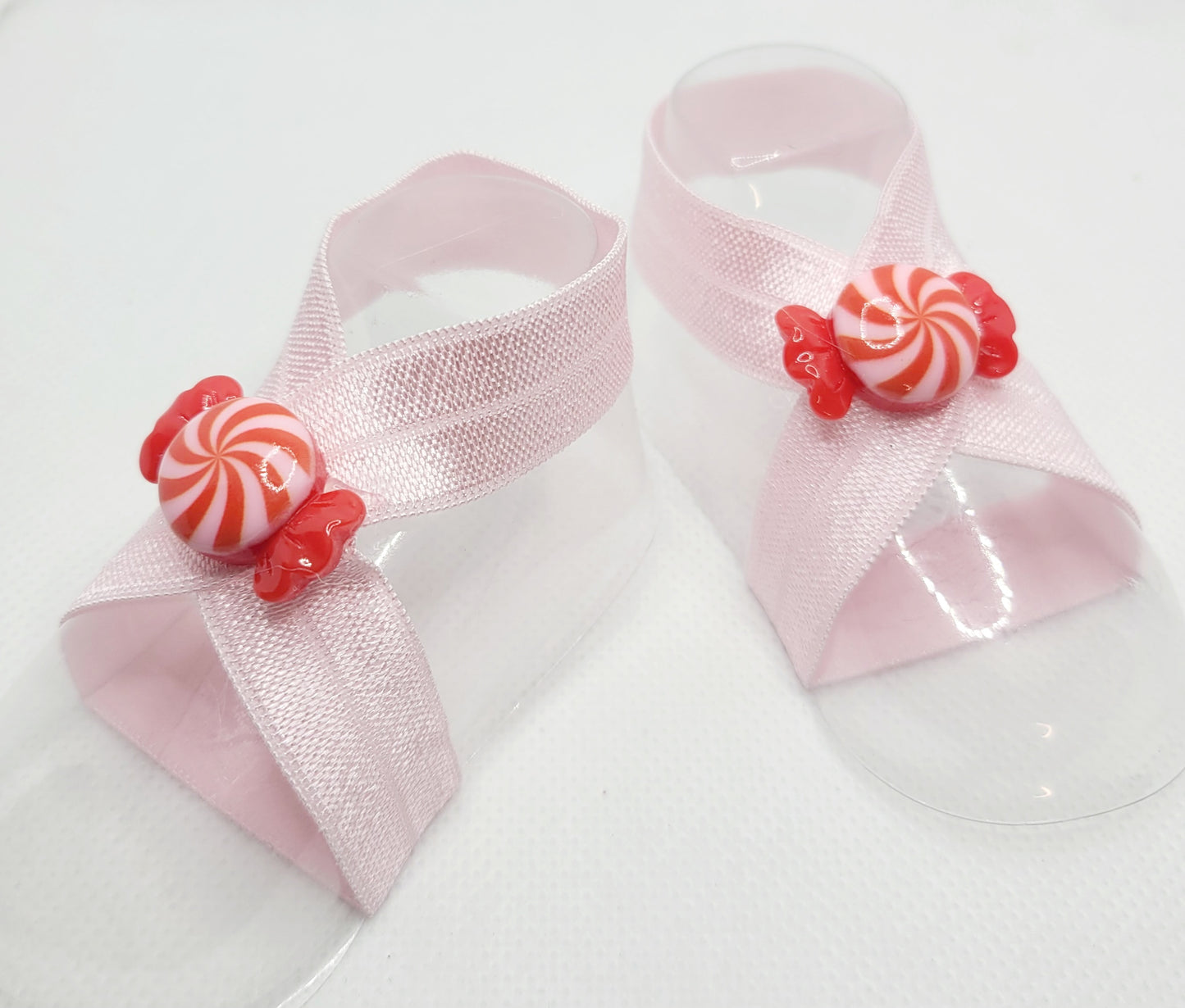 Peppermint Cotton Candy Pink Barefoot Sandals for the Holidays Baby 0-4 months old