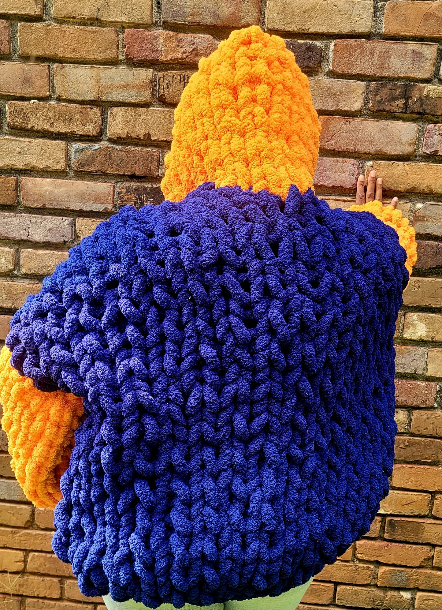 Blue and Orange Chunky Knit Blanket Jacket