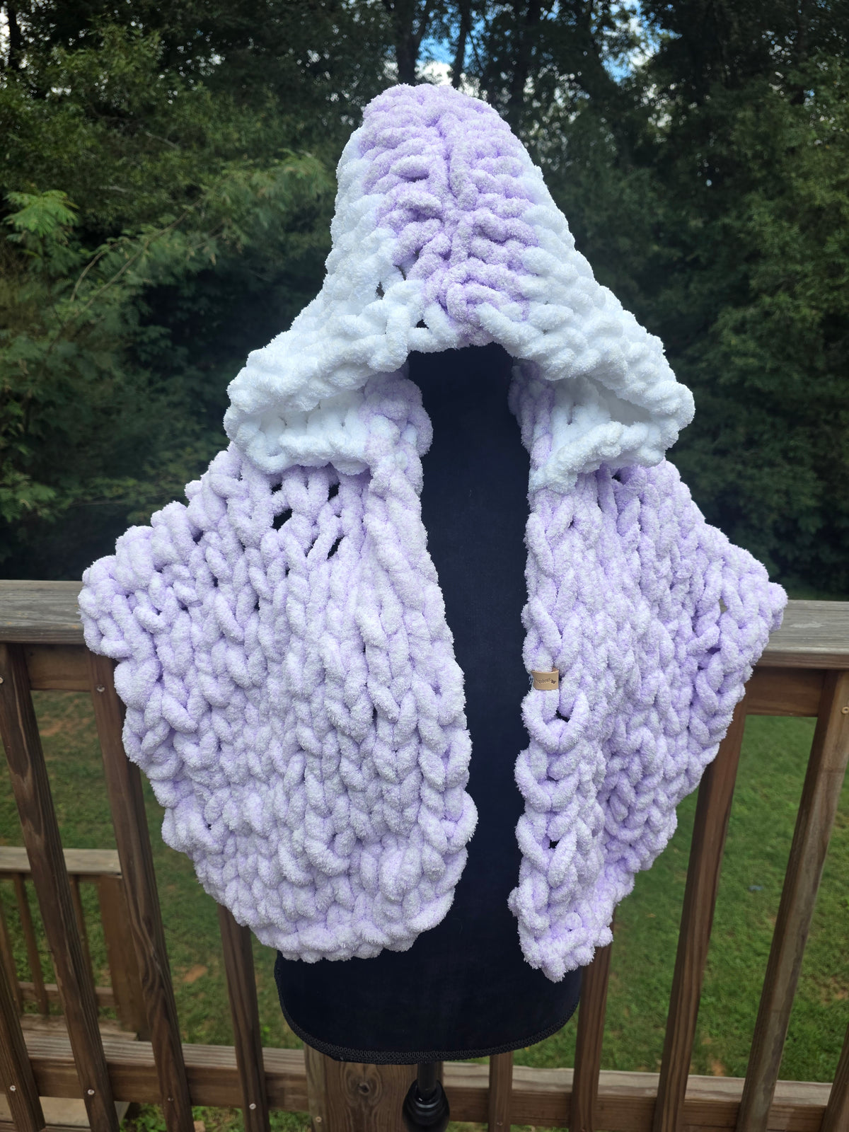Lavender and White Chunky Knit Duster