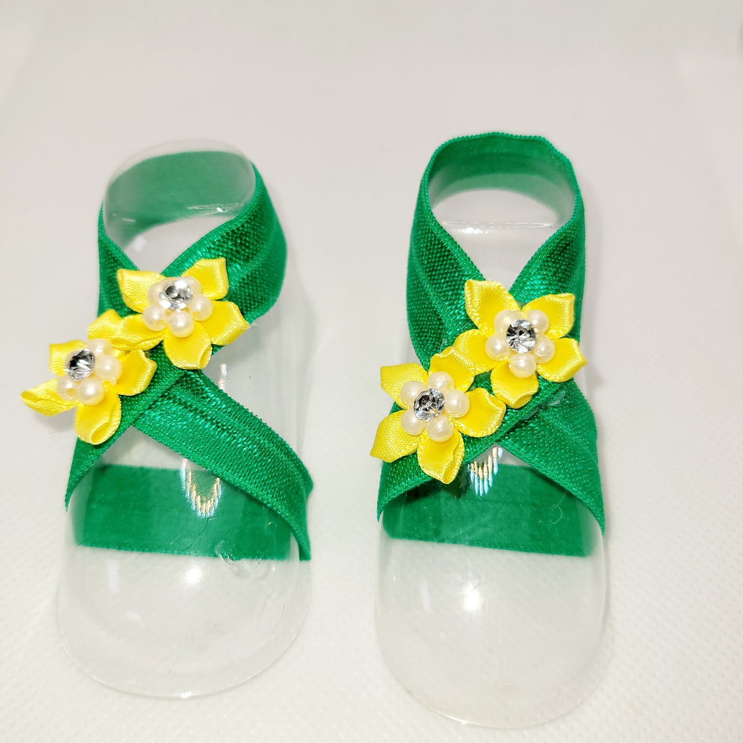 Green Barefoot Sandal with Yellow Flower with Pearls