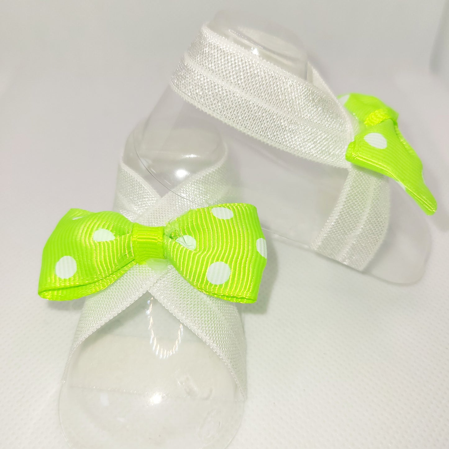 Neon Green and White Bow Tie Barefoot Sandal