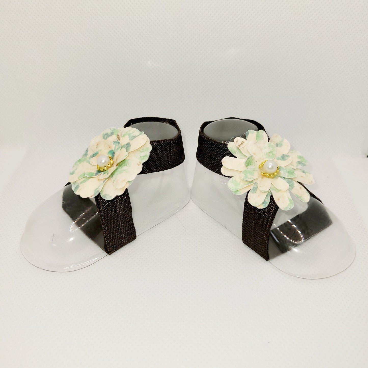 Baby Sandals Brown with Vintage Flower Decor