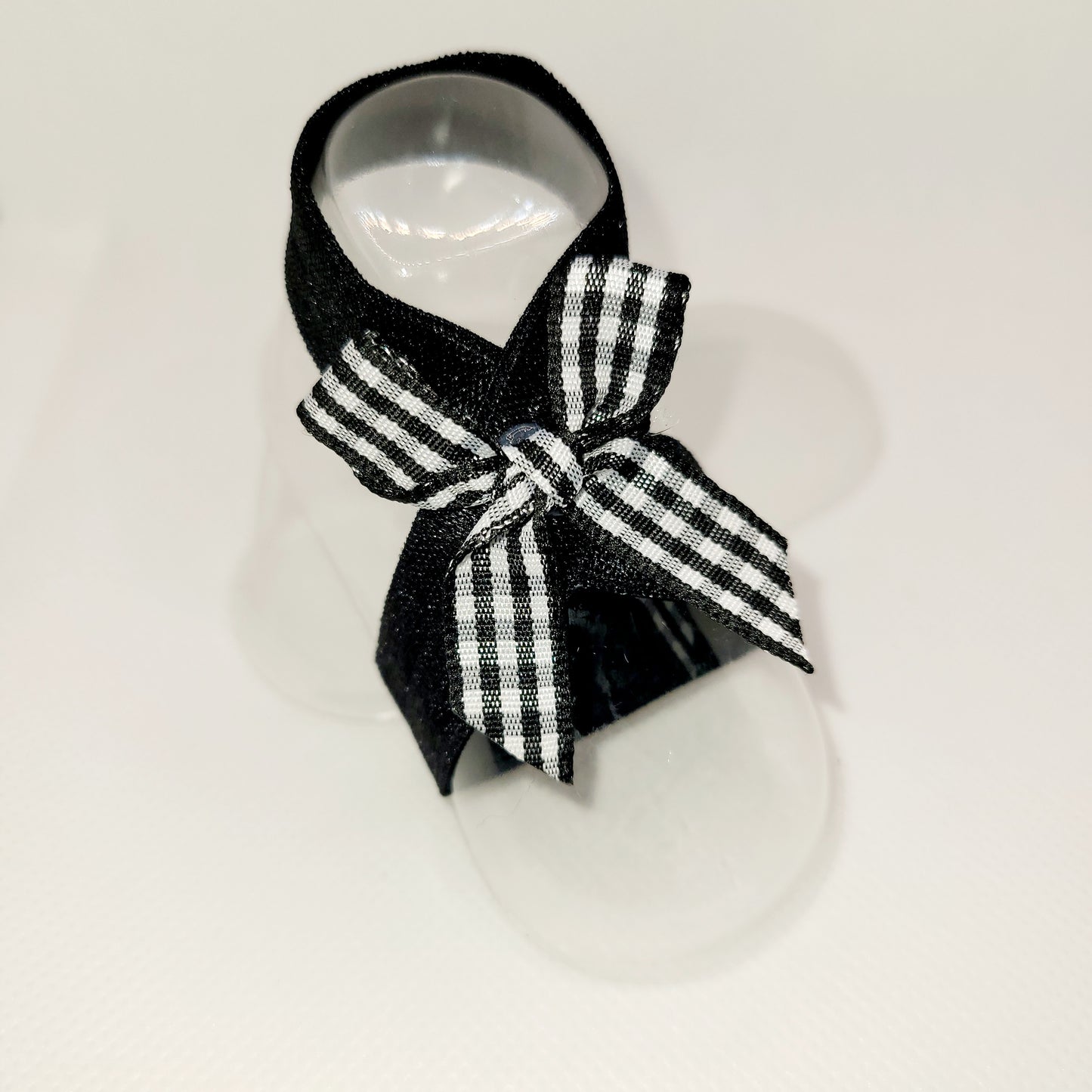 Black Elastic with Black and White Checker Ribbon
