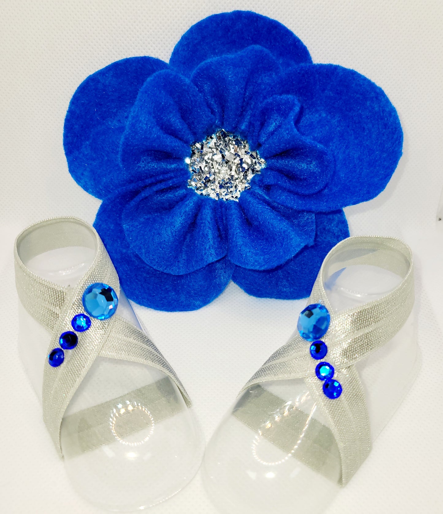 Blue Bow with Silver and Blue Sandals (Set)