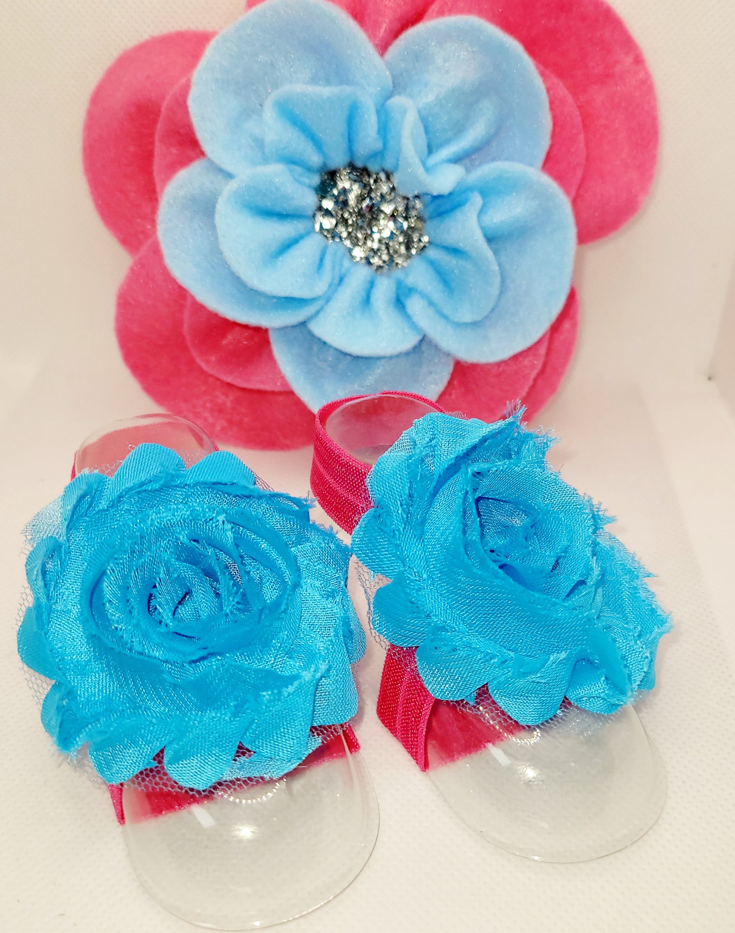 Pink and Blue Bow with Pink and Blue Barefoot Sandals