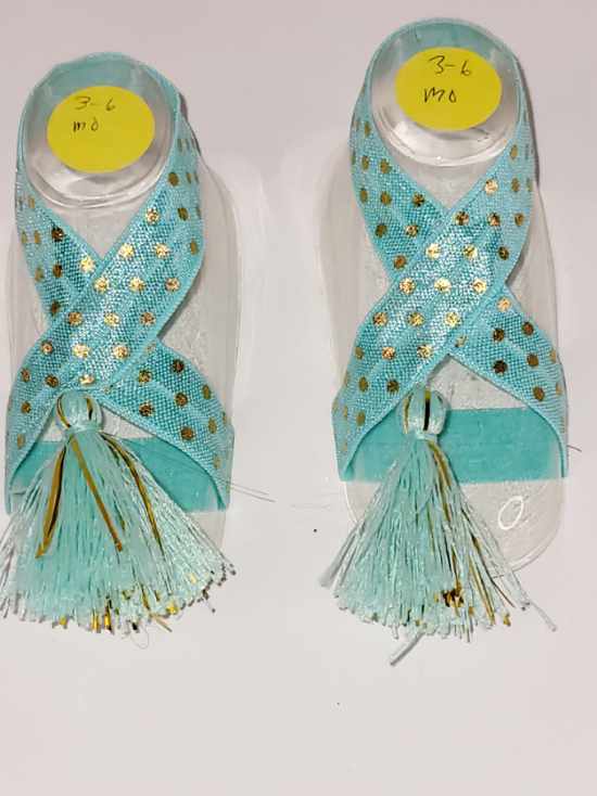 Light Blue Ribbon Gold Polka Dot Barefoot Sandals