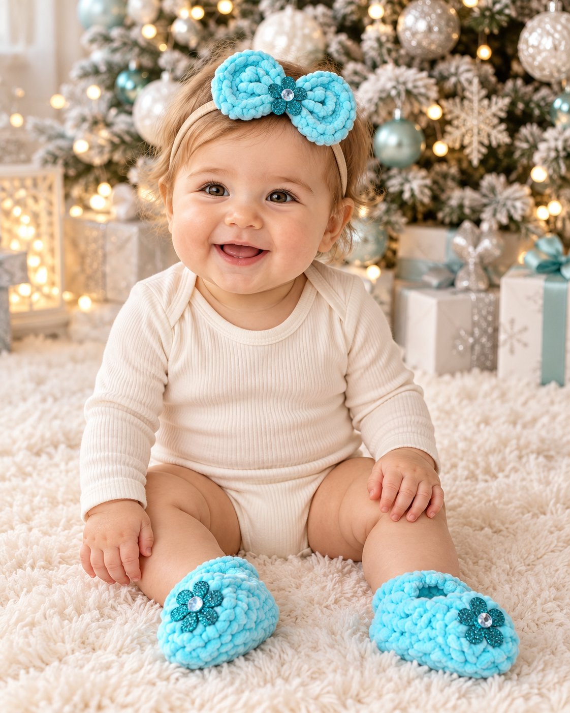 Turquoise Velvet Bootie and Bow
