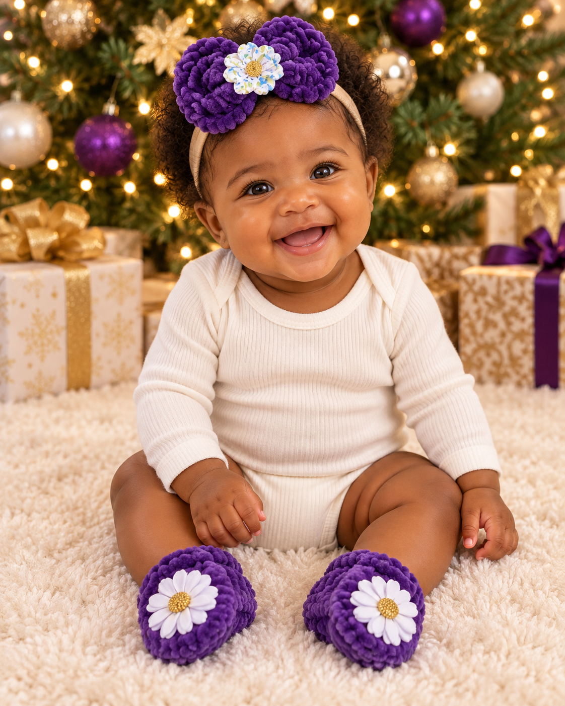Purple Velvet Bootie and Bow