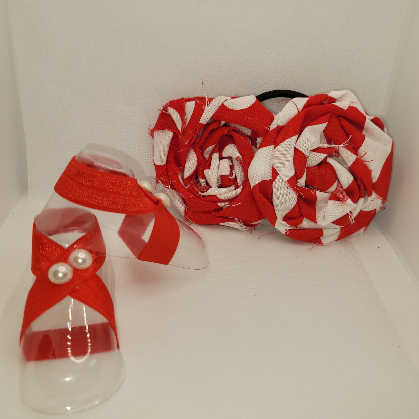 Red and White Hairbow with Matching Barefoot Sandals