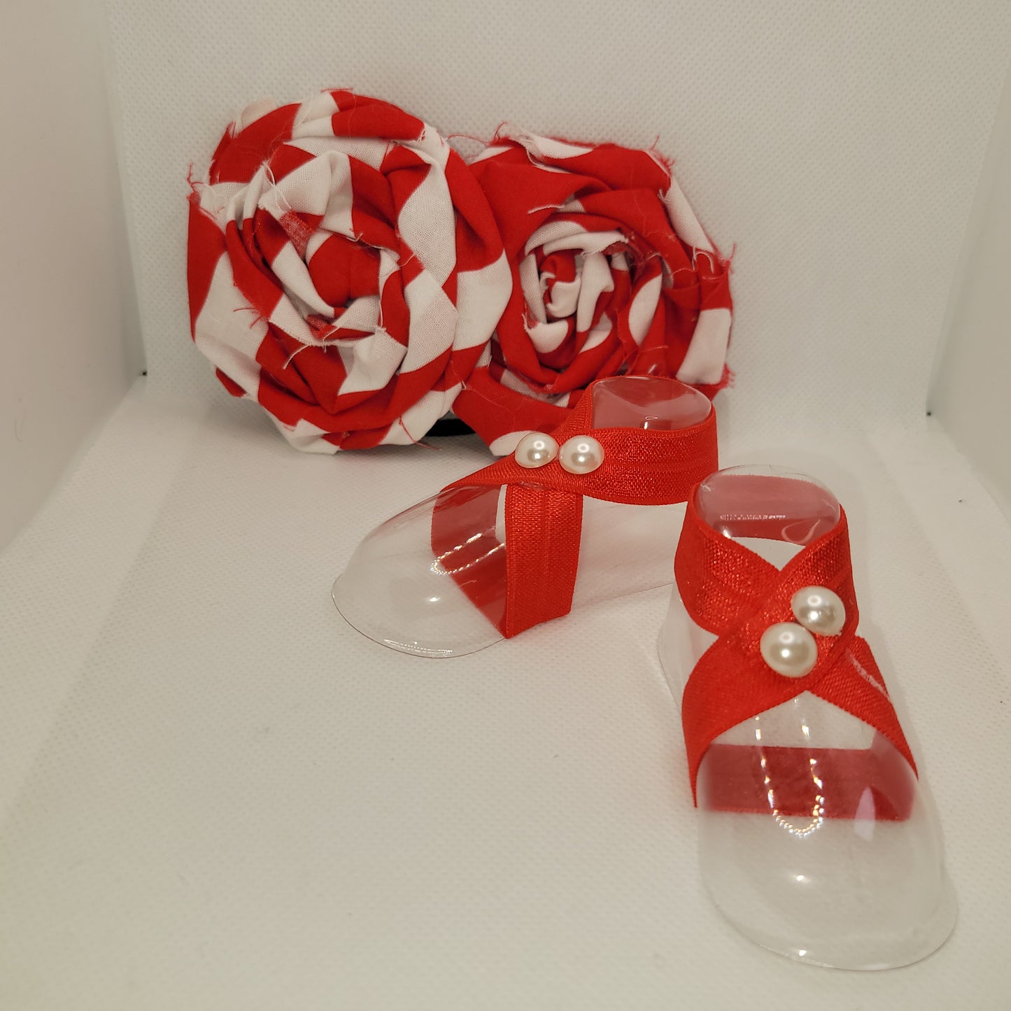 Red and White Hairbow with Matching Barefoot Sandals