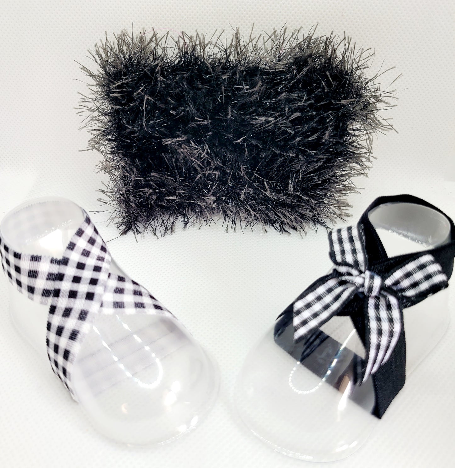 Black Fuzzy Hairbow With Barefoot Sandals (Set)