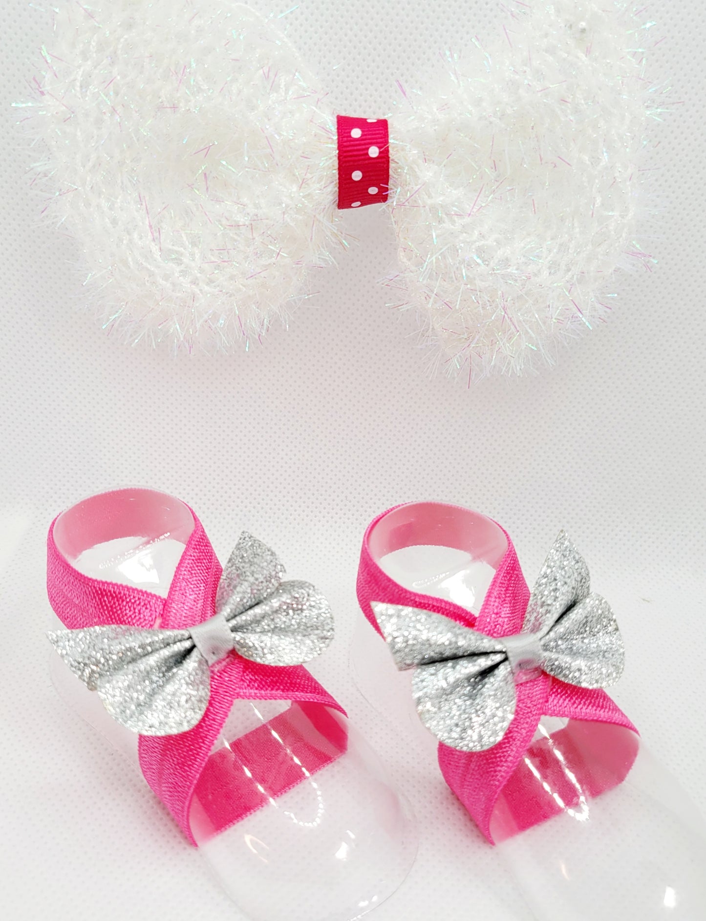 White and Hot Pink Polka Dot Hairbow With Barefoot Sandals