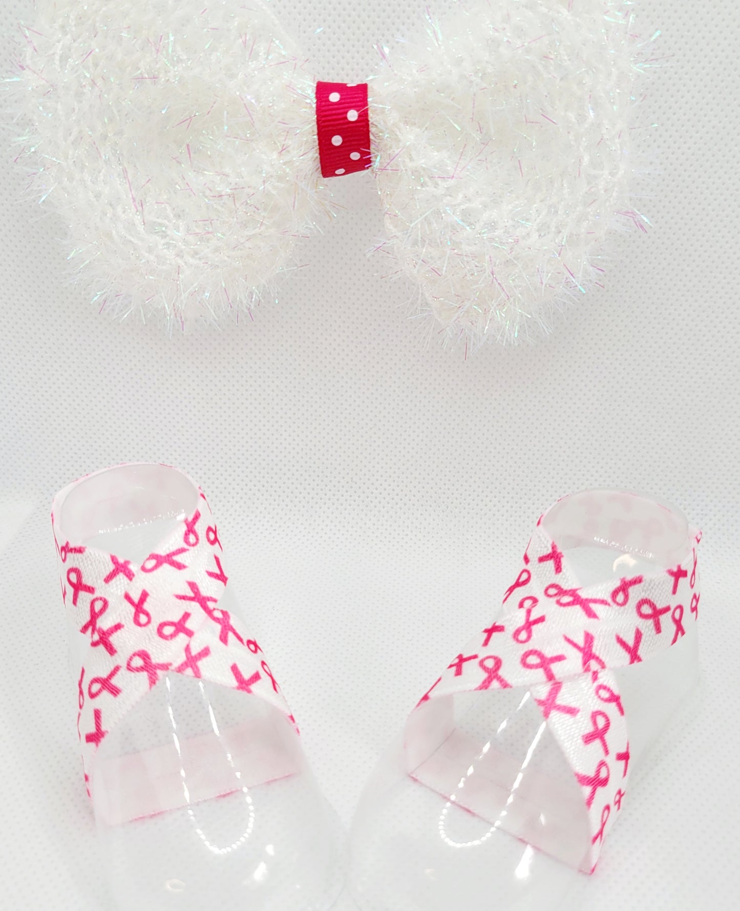 White and Hot Pink Polka Dot Hairbow With Barefoot Sandals