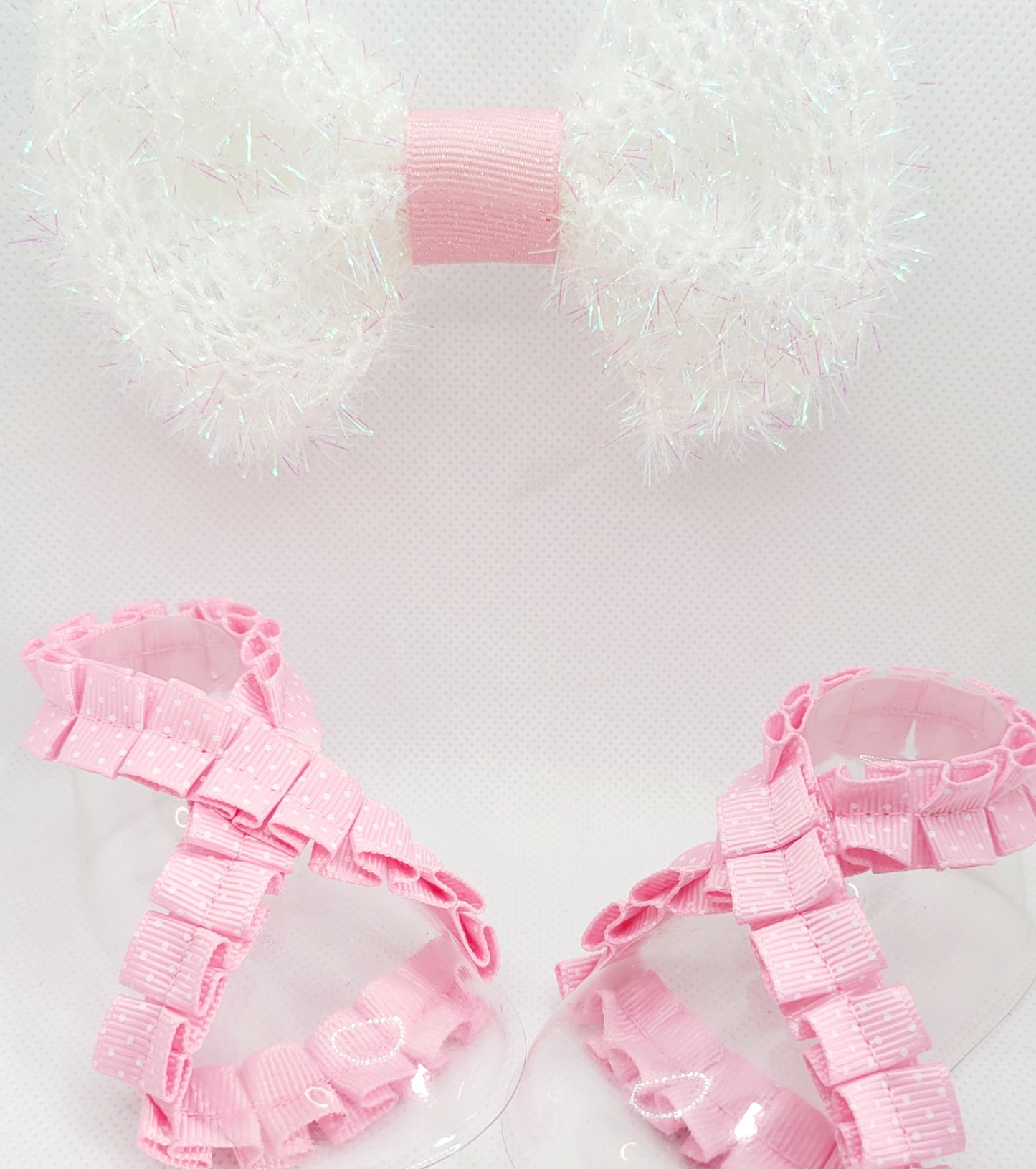 Pink and White Bow with Pink Polka Dot Barefoot Sandals (Set)