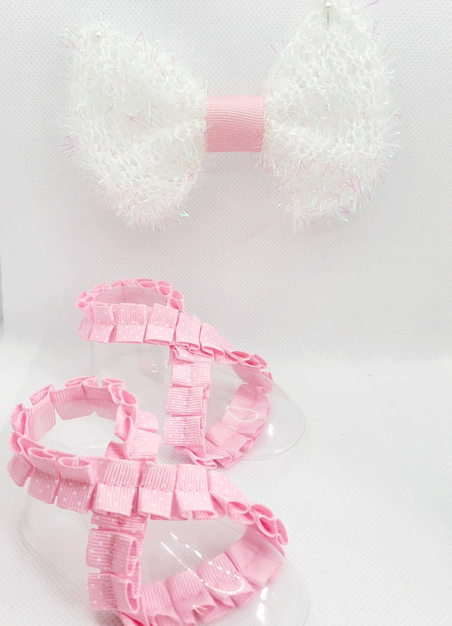 Pink and White Bow with Pink Polka Dot Barefoot Sandals (Set)