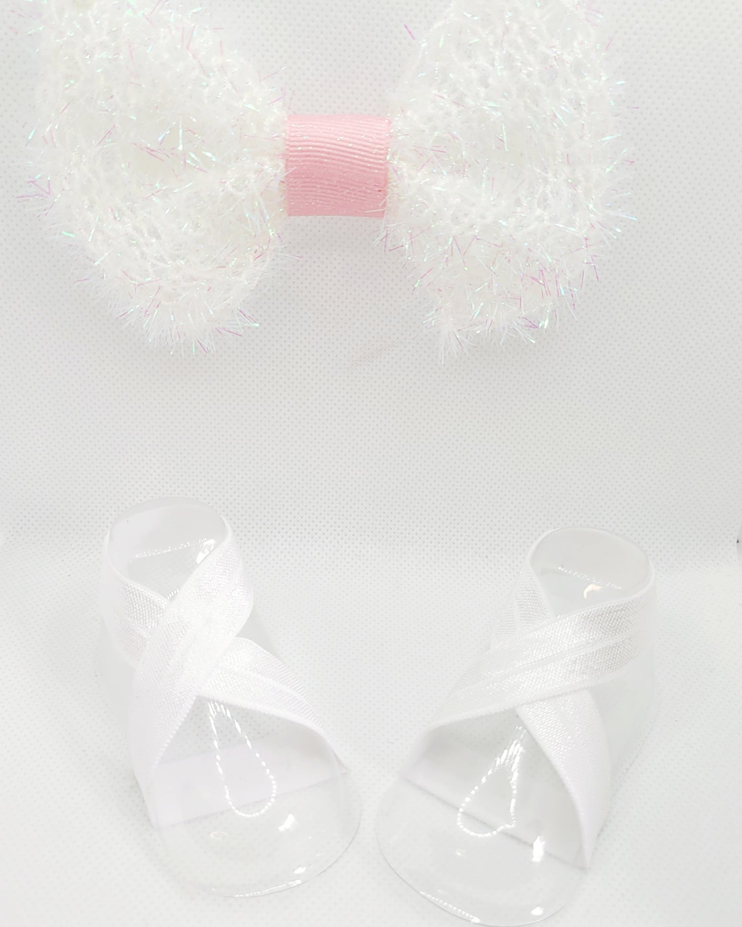 Pink and White Bow with Pink Polka Dot Barefoot Sandals (Set)