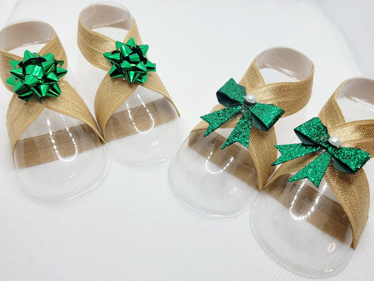 Green Bow Barefoot Sandals for Christmas Holidays for Baby 0-4 months old