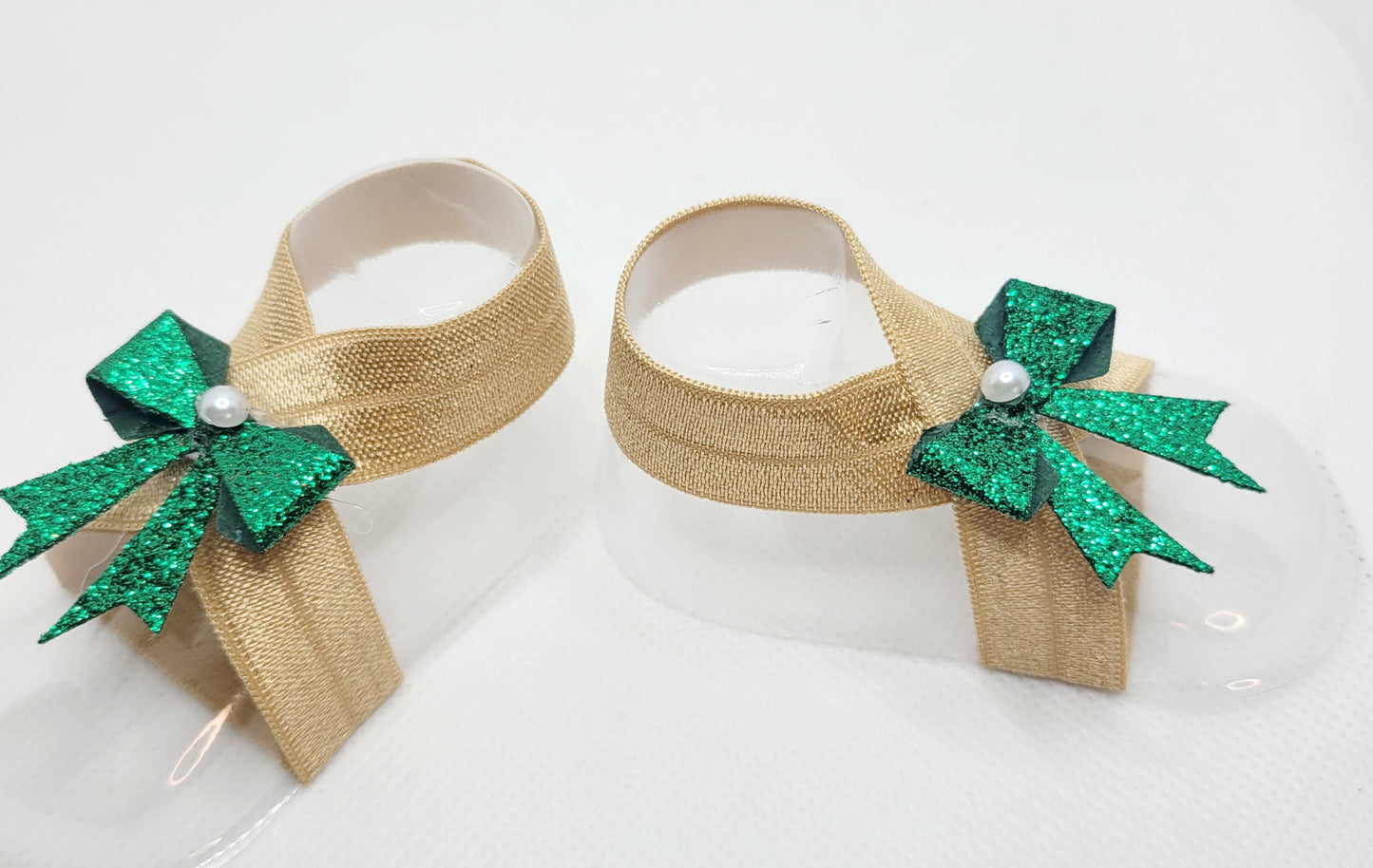 Green Bow Barefoot Sandals for Christmas Holidays for Baby 0-4 months old