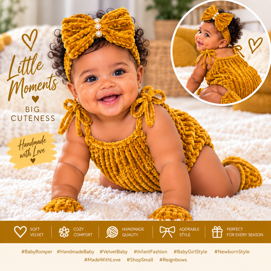 Mustard (Gold) Velvet Romper and Bootie Set
