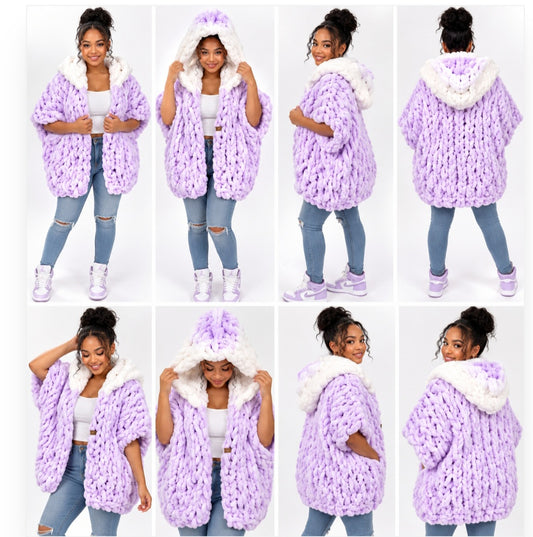 Lavender and White Chunky Knit Jacket