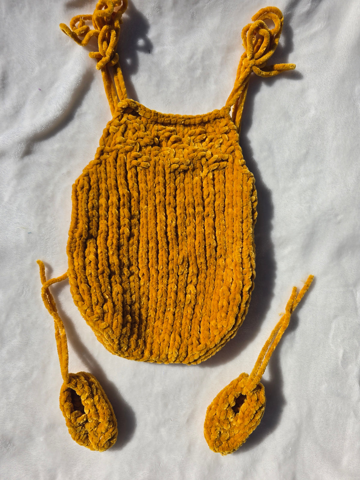 Mustard (Gold) Velvet Romper and Bootie Set