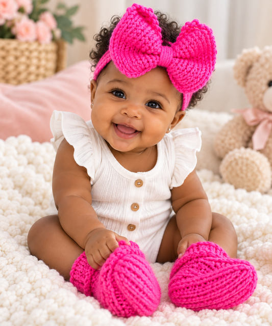 Hot Pink Bow and Bootie Set