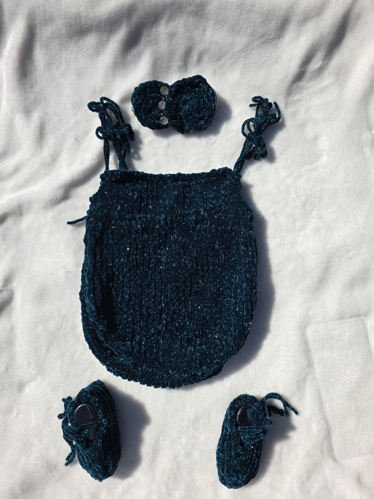 Velvet Green Sparkle Romper Bow and Bootie Set