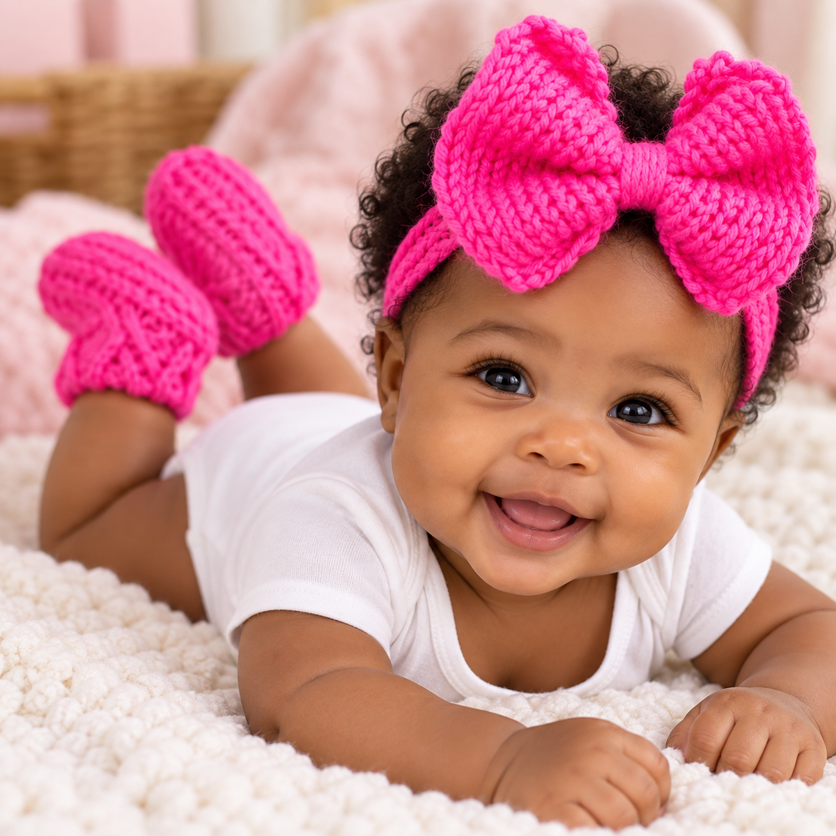 Hot Pink Bow and Bootie Set