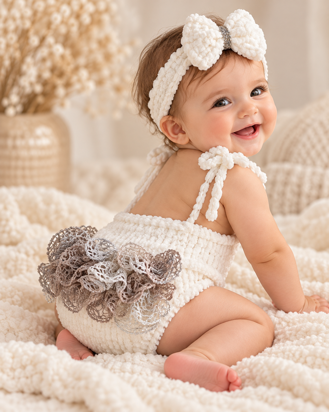 White Velvet with Ruffle Bottom