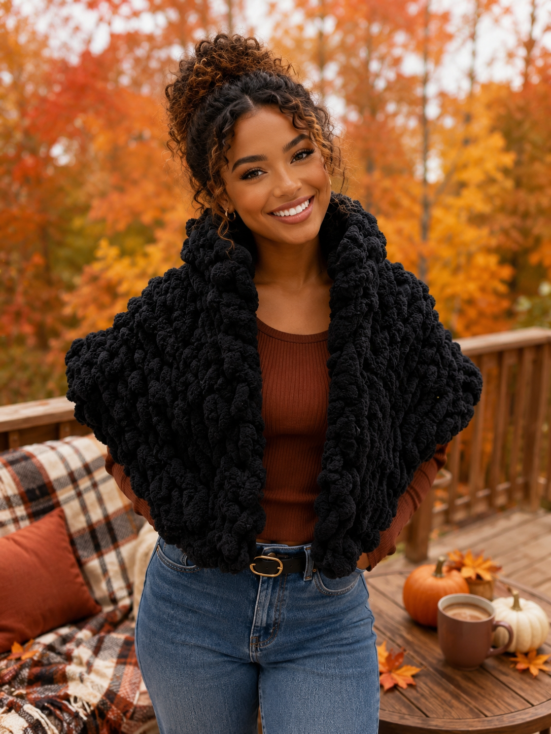Chunky Knit Crop Top Jacket with Collar
