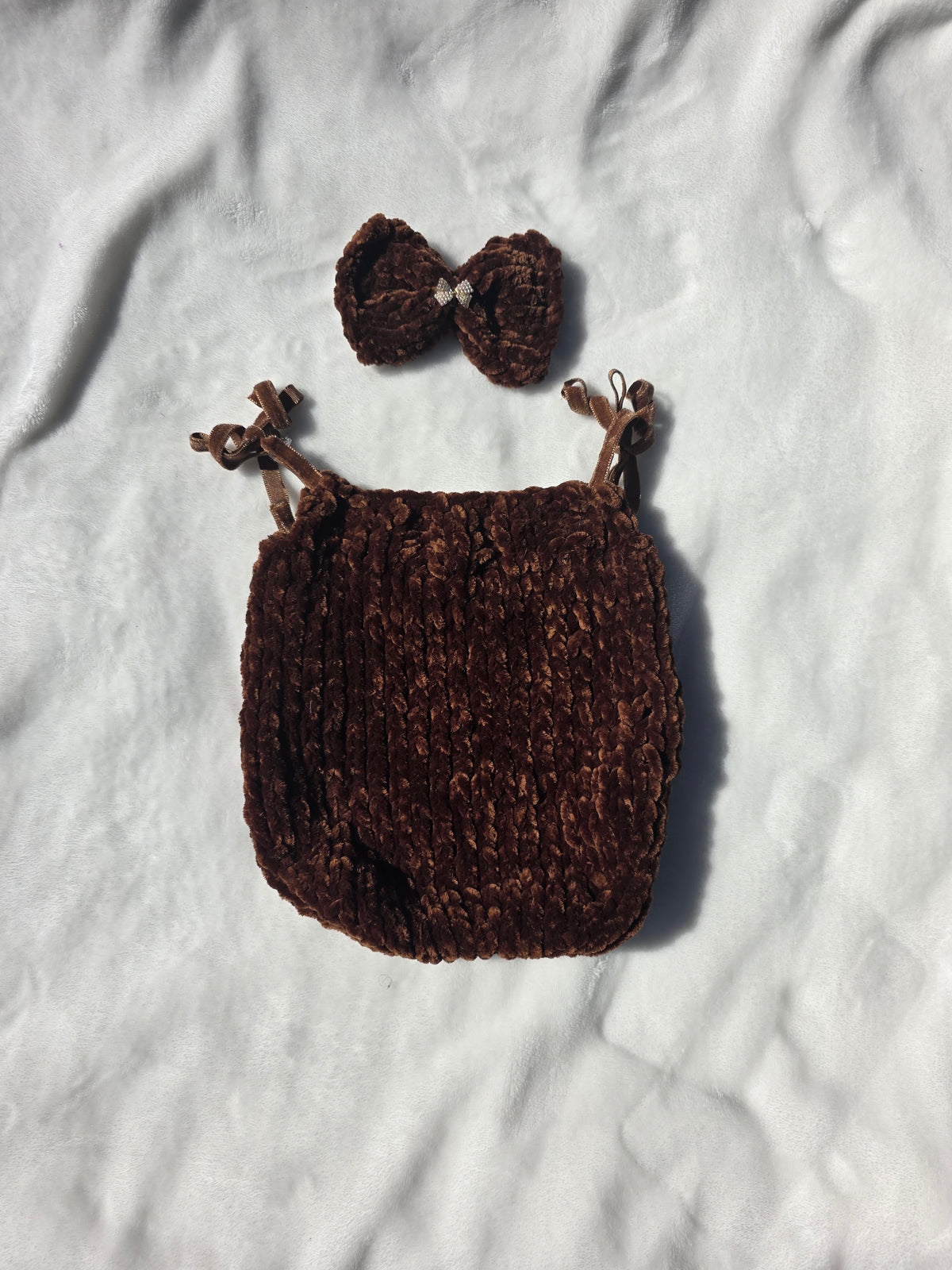 Brown Velvet Romper and Bow
