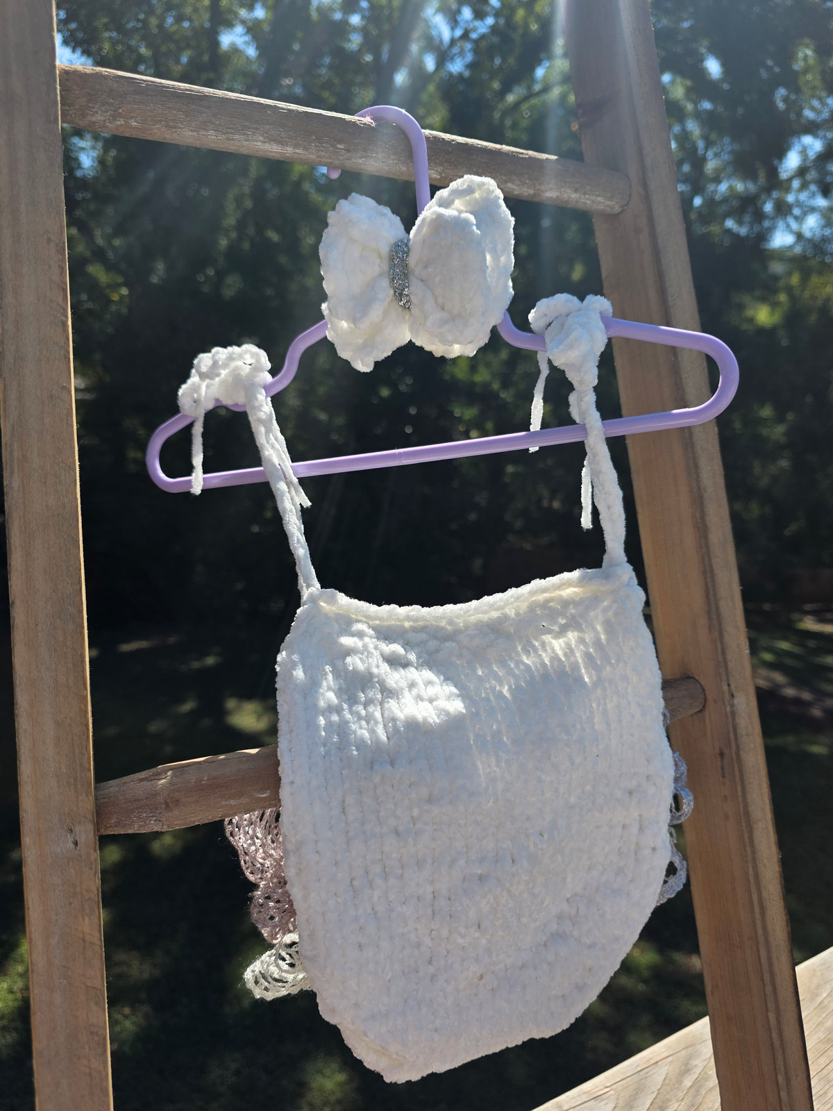 White Velvet with Ruffle Bottom