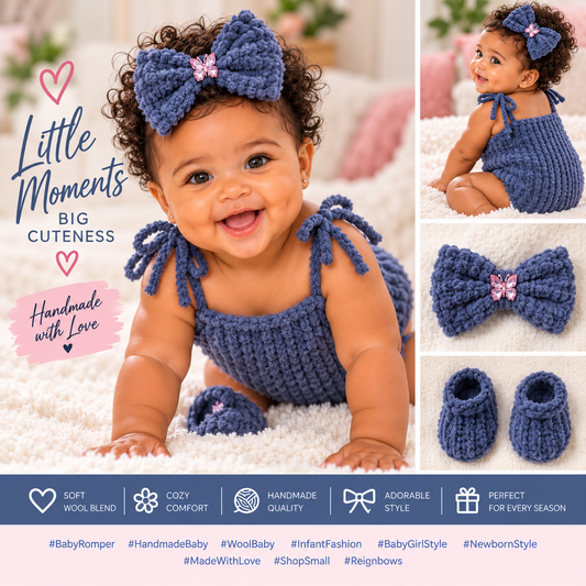 Blue and Pink Soft and Squishy Romper and Bow Set