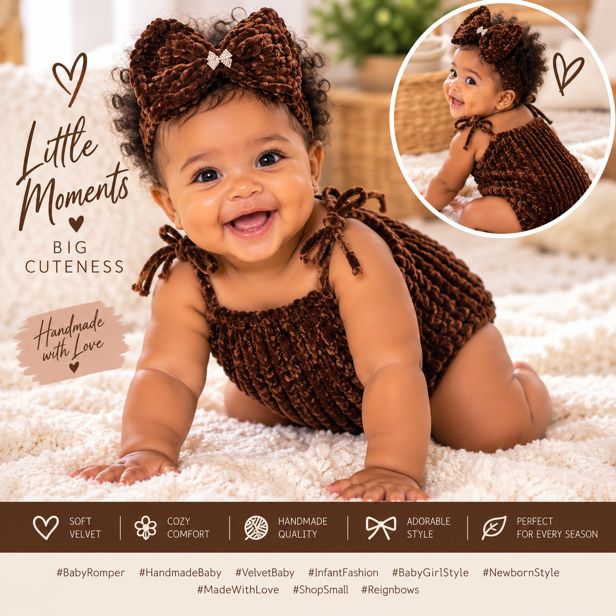 Brown Velvet Romper and Bow