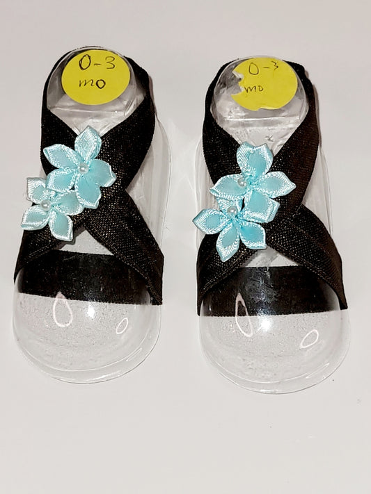 Black Ribbon Blue Lily Barefoot Sandals
