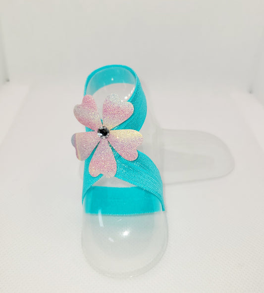 Aqua/ Teal barefoot sandals with frosty flower