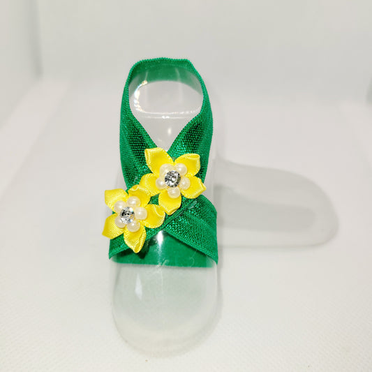Green Barefoot Sandal with Yellow Flower with Pearls