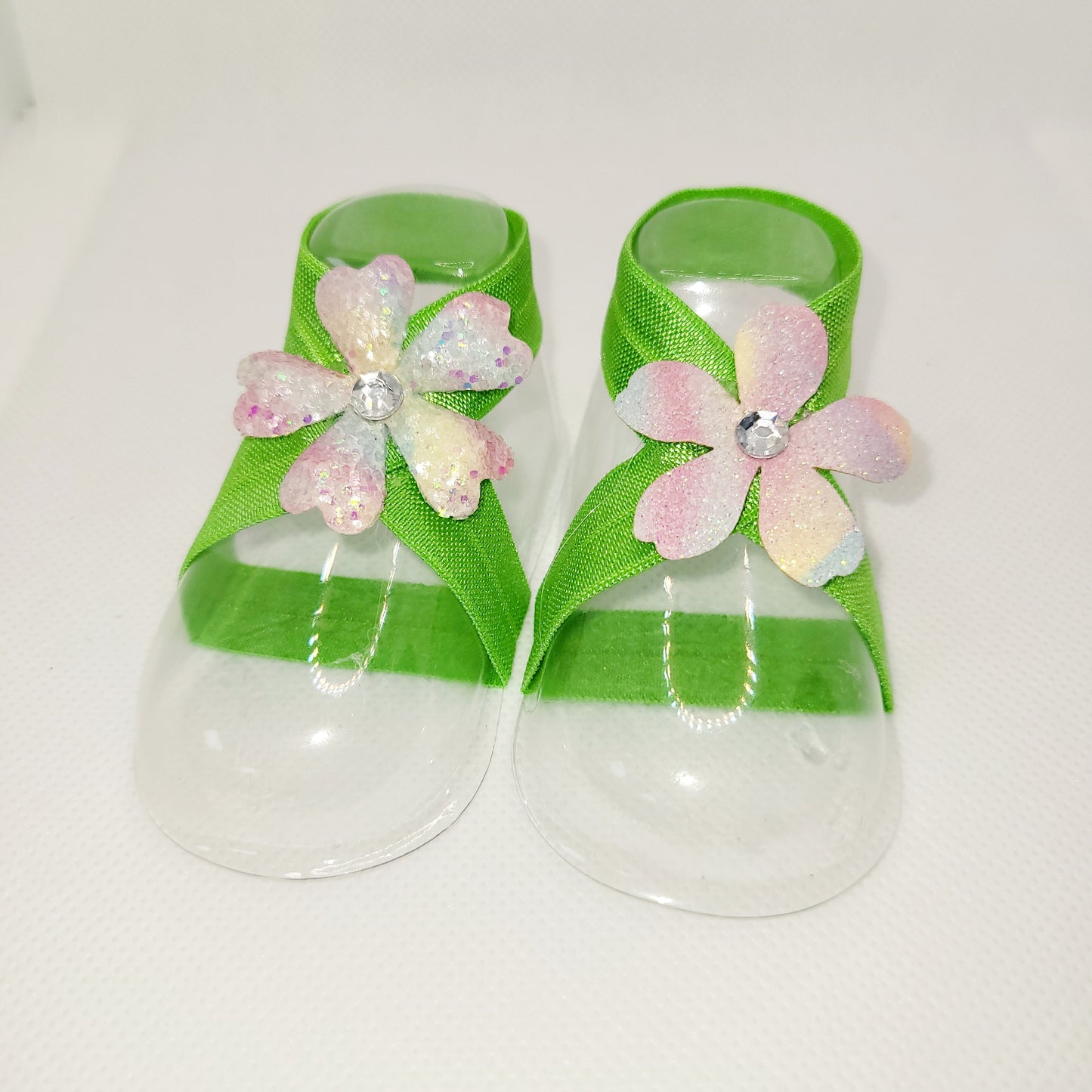 Lime Green and Rainbow Sparkle Barefoot Sandals