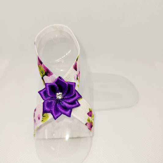 Floral Barefoot Sandals with Satin Purple Floral Center
