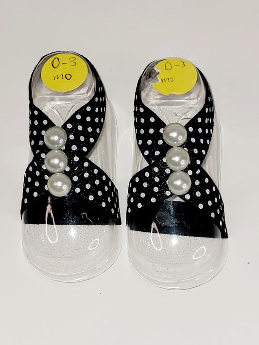 Black Polka Dot Pearl Button Barefoot Sandals