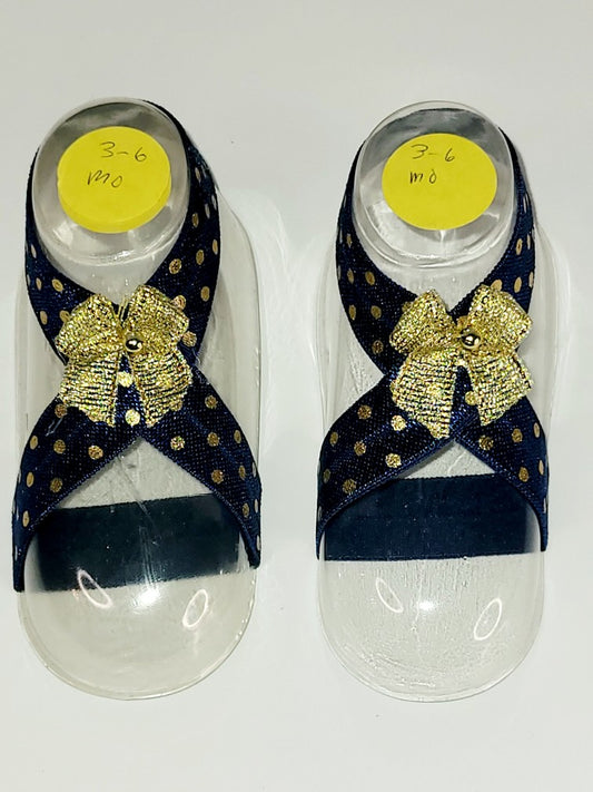 Dark Blue /Gold Ribbon Polka Dot Barefoot Sandals