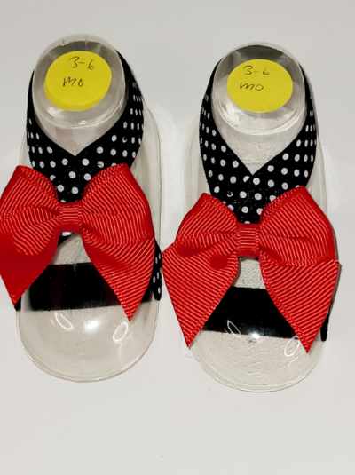 Black Polka Dot Ribbon Red Bow Barefoot Sandals