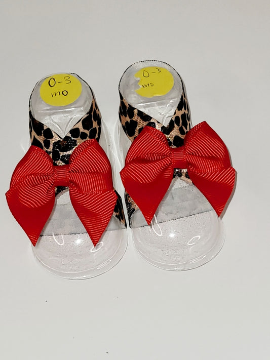 Leopard Print Ribbon Red Bow Barefoot Sandals
